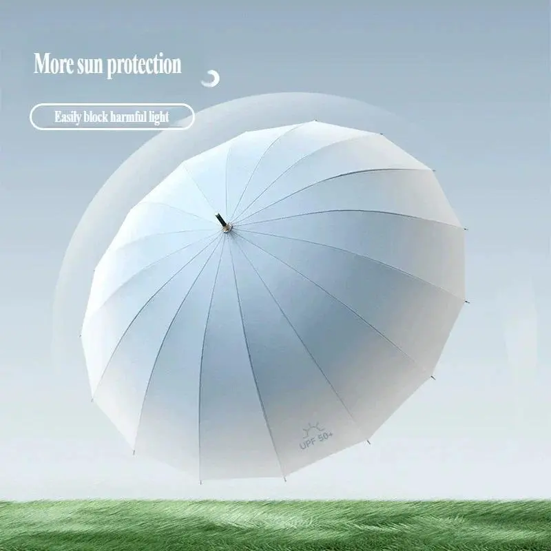 Women's Elegant Japanese Fresh Style Gradient Automatic Long-Handle Umbrella - 48-53cm Large Coverage Area, Durable Polyamide (Nylon), UV-Defense, Quick Open, for Sunny/Rainy Days, Outdoor Shade