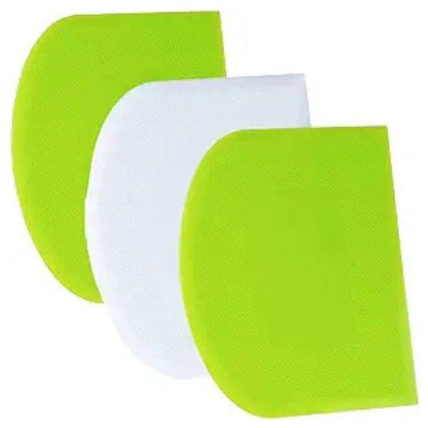 Dough Scraper Bench Scraper - 3P 4.7x3.7" Plastic Flexible Bowl Scraper, Sharp Edge & Angles Cake Scraper. Non-Slip Bakeware Decorating Tools Sculpting & Modeling Tools - Green+White+Green