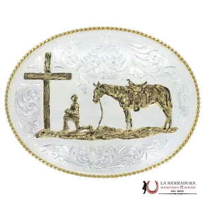 MONTANA SILVERSMITH LARGE SILVER ENGRAVED WESTERN BELT BUCKLE WITH CHRISTIAN COWBOY