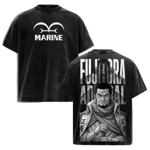Fujitora Issho Wash Tee, OP Anime Graphic Shirt, Heavy Cotton Acid Washed T-Shirt, Double Printed Oversize Top, Unisex Casual Streetwear, Oversized Anime Print T-Shirt for Fans