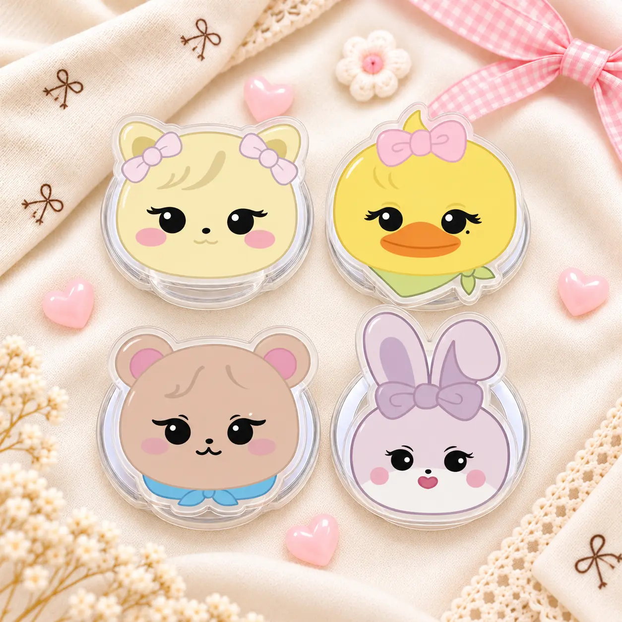 Cute Pink Black Mascot Phone Grip – Kawaii K-Pop Inspired MagSafe Acrylic Phone Holder with Kickstand, Trendy Girly Character Accessory for Music Fans