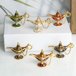 Arabian Style Zinc Alloy Magic Genie Lamp Decoration, Floral Pattern Resin Craft for Home Living Room Office Decor