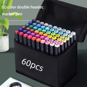 60pcs Double Ended Felt-Tip Pen, Marker, Dual Tip Markers, Double Tipped Markers, Marker, Painting Brush for Comics & Sketching - Art Supplies, Office Supplies, Perfect Christmas & Birthday Gifts, Comic Drawing, Sketch Basics, Precision Marking Pens