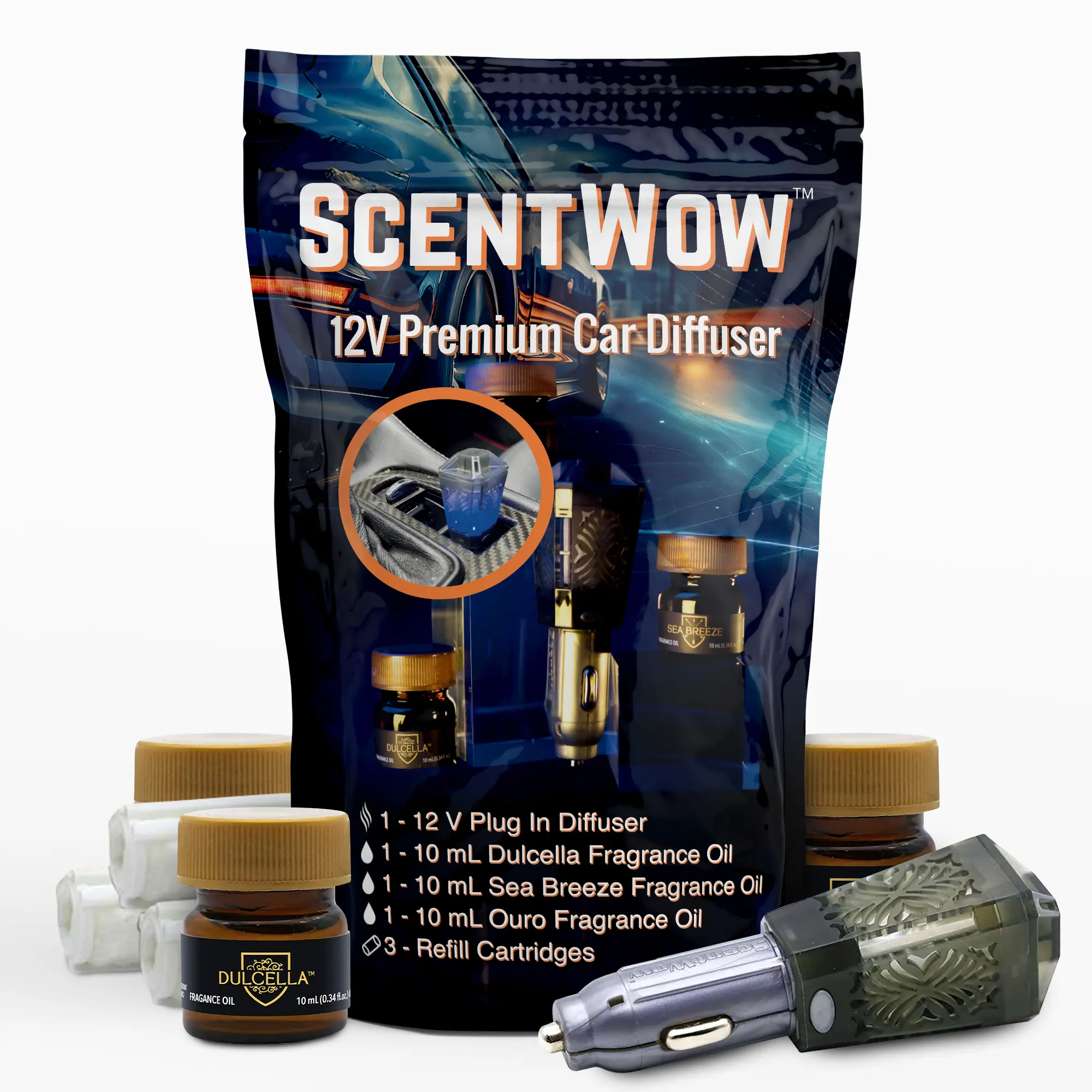 DriveTime ScentWoW 12V Aroma Diffuser – Premium Refillable Car Fragrance System Air Freshener