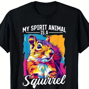 Funny Squirrel Spirit Animal Graphic Cotton T-Shirt For Men, Valentine's Day Gift For Him, Vintage Oversized Comfort Casual Outfit
