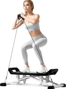 Ski Fitness Stepper with LCD Monitor & Resistance Bands, Portable Balancing Exercise Equipment 300lbs Capacity for Home Gym