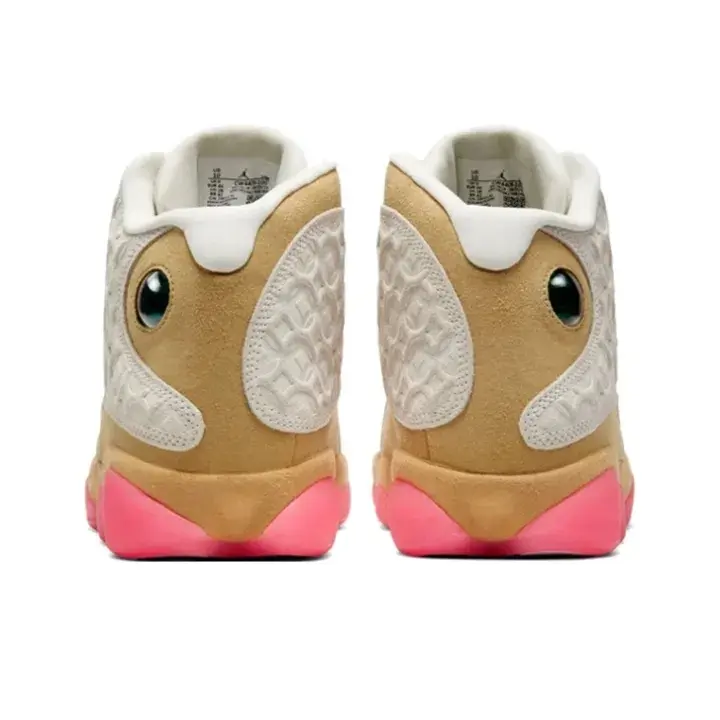 Brand New Knit Embroidery Off White Tan Two Tone Mid Top Retro Basketball Sneakers for Men Women, Pink Rubber Outsole Breathable Street Athletic Casual Footwear