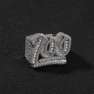 [ICE HUE]18K Gold Vacuum Plated Copper with 5A+ Sri Lanka Zircon 100 Design Number Ring Miami Italy Mexico & Micro Inspired for Women & Men Luxury Jewelry,Daily Wear,Casual Gift Hip Hop, Style