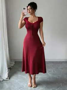 Women's Knitted Bodycon Lace Patchwork Dress, Stretchy Ruched Fashion Dress, Perfect for Casual Daily Wear, Ideal Gift for Her