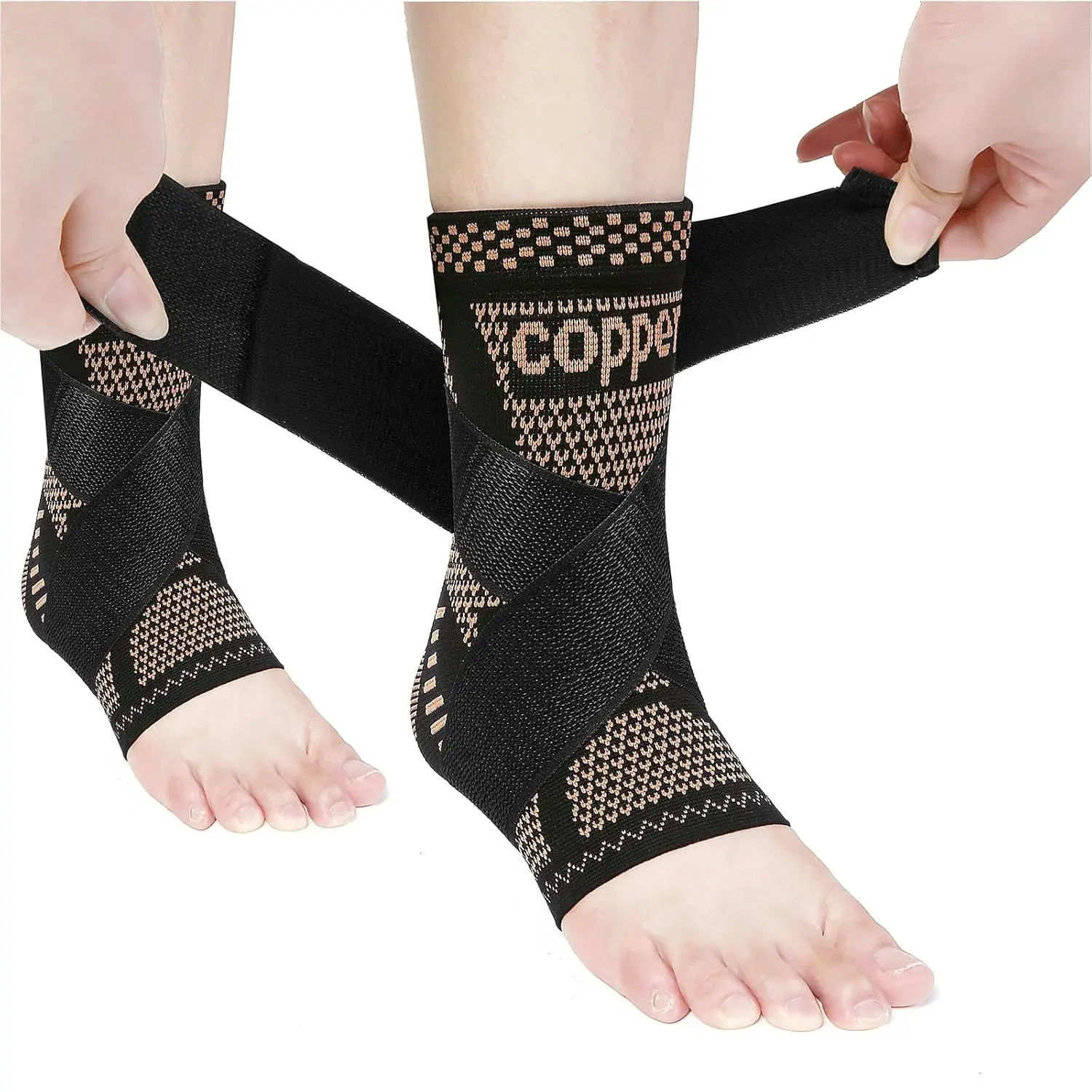 Copper Infused Ankle Protective Compression Brace with Strap, 1 Count Adjustable Breathable Ankle Support, Sports Ankle Protector for Outdoor, Sports, Running, Climbing Cycling