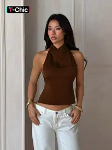 Silk Satin Backless Sleeveless Top for Women, Womenswear, Fitted Sexy Design, Plain Minimalist Elegant Style for Summer Evening Night Outs, Chic Casual Wear