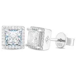 【#E511】Square Geometric Stud Earrings  UCCIYO Synthetic Moissanite Earrings For Women 925 Sterling Silver Stud Earring Men Hip Hop Jewelry Couple Gift