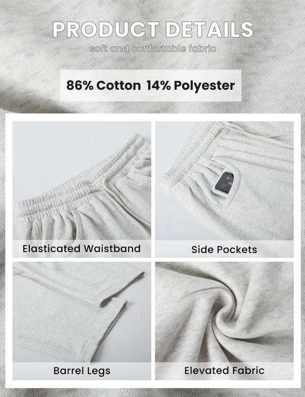 Tanming Women's Barrel Leg Pants Basic or Fleece Lined Elasticated Waist and Soft Wide Leg Pants with Pockets Casual All-Season Sweatpants