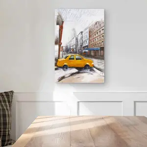 Begin Home Decor C1MP1218FYYJ7P 12 x 18 in. Taxi in the Street Sketch - Gray Car Metal Print Wall Art for Decor