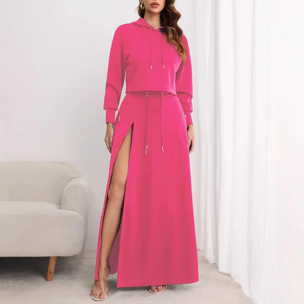 Women's two-piece autumn and winter long-sleeved short top slim long skirt hooded sweatshirt dress suit - TikTok Shop Women's two-piece autumn and winter long-sleeved short top slim long skirt hooded sweatshirt dress suit - TikTok Shop
