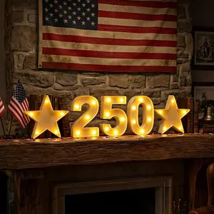 Anniversary 250th Decorations,USA 250 LED Sign Lights Battery Powered, America 4th of July Light Up Home Table Decor Hanging Decorations Indoor Outdoor
