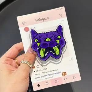 Spooky Trippy Cat Face with MagSafe Phone Grip, Horror Aesthetic Magnetic Phone Holder, Kawaii Scary Fan Gift , Kindle Accessories sticky Baby mount Library Card Flower-Shaped Multi-Functional Stand Universal Car Double-Sided Octo Adjustable Portable