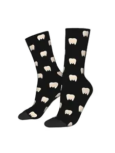 Tooth Teeth Dental Braces Socks | and Elastane Knit Fabric, All Over Print, Hand Wash or Professional Dry Clean, Perfect for