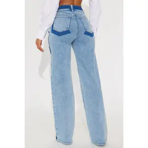Ma Cherie Two Tone Straight Leg Jeans - Light Wash