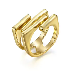 Aprilery Gold - Toned Geometric Double - Layered Ring, Fashion Jewelry for Daily/Party Wear
