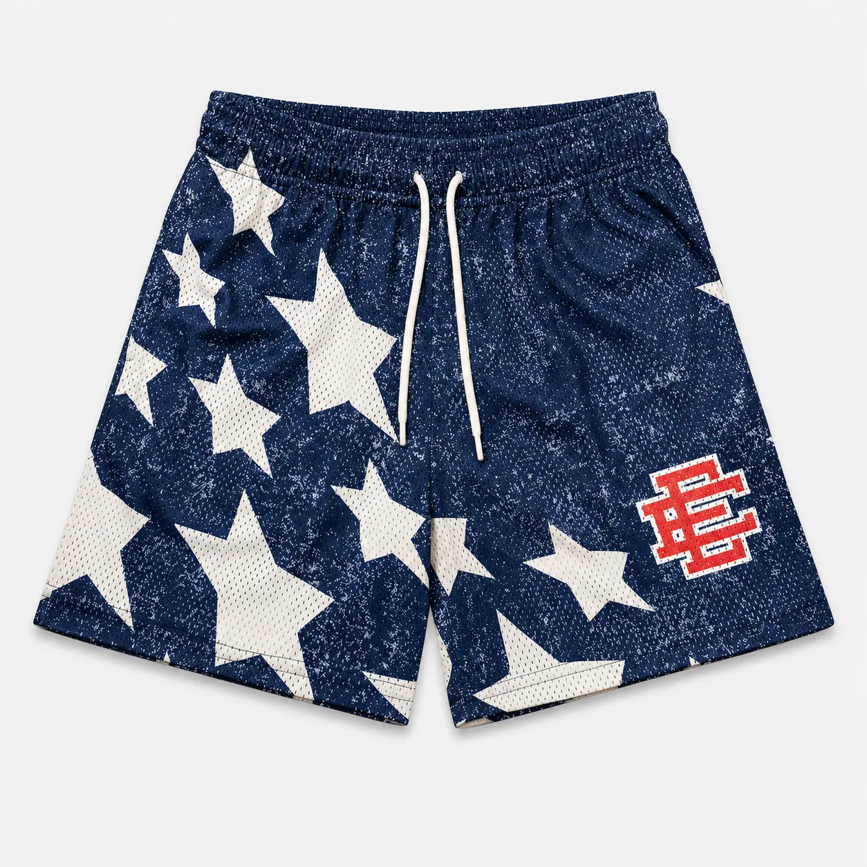 Eric Emanuel Men’s Star Print Mesh Basketball Shorts, Retro Athletic Graphic Shorts, Breathable Casual Streetwear Gym Shorts with Elastic Waist