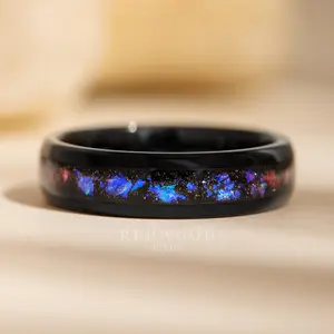 The Galaxy Tungsten Ring, Polished Black with Nebula inlay - 6MM