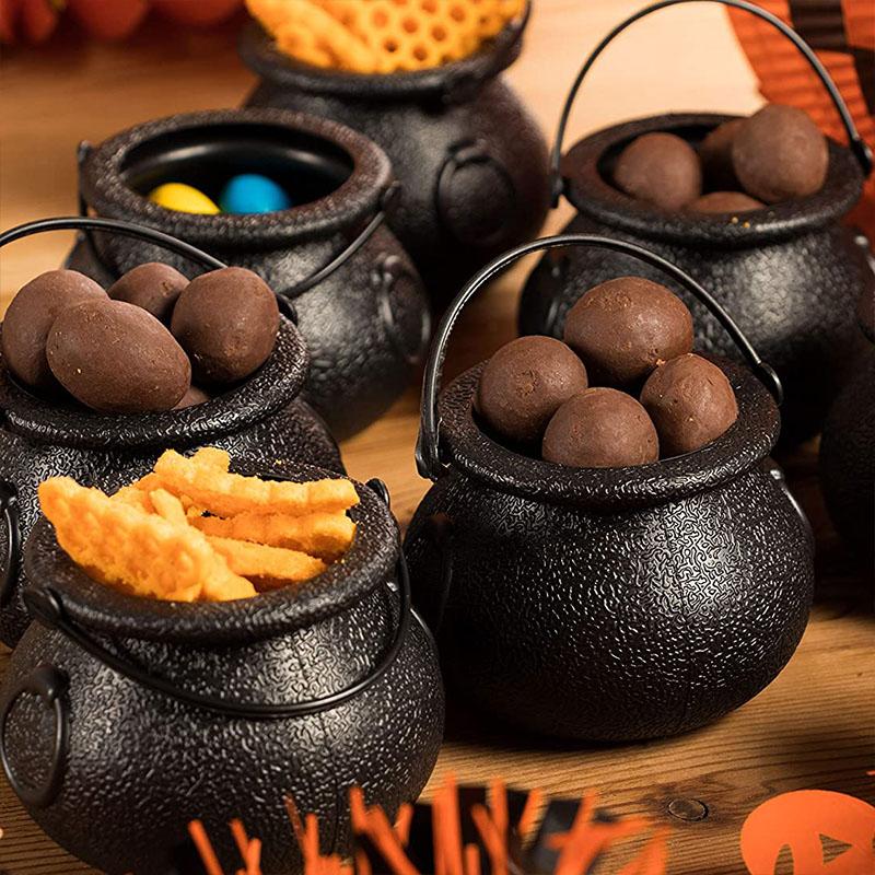 6count Mini Halloween Candy Bucket Pot Witch Skeleton Cauldron Holder Jar Trick Or Treat Halloween Party Decoration Props Kids Toy