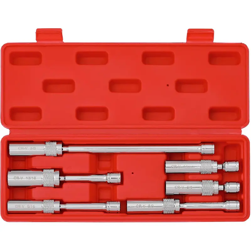 6-Piece Spark Plug Socket Set - 3/8-Inch Magnetic 360 Degree Swivel Head Drive Sockets, 12-Point 1mm Thinner Wall Chrome Vanadium Steel, 14mm-4", 9/16", 5/8", 13/16" for Sports & Outdoor Equipment, Car Maintenance