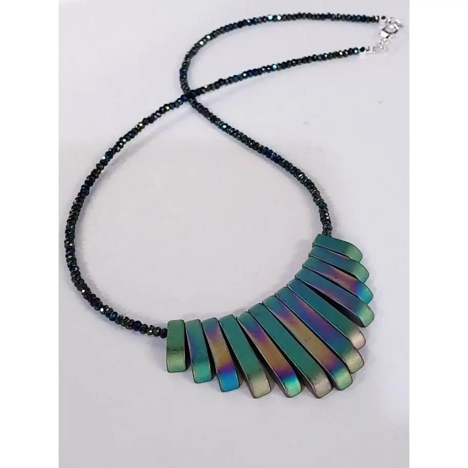 Titanium Hematite matte Graduated Stick double side wearable 2 different shaded color in both side, silver Necklace, 14 to 24" choice.