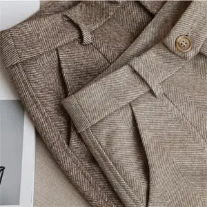 New styleAutumn/Winter Thick Woolen Harem Pants for with Herringbone Pattern Loose and Casual Straight Leg Trousers for Office Lady