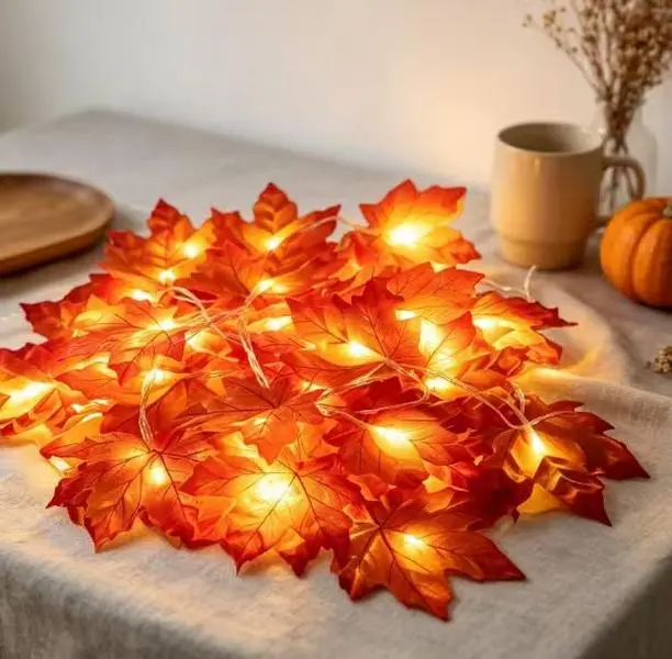 2 Pack Fall Maple Leaf String Lights, 20FT 40 LED Battery Powered Autumn Leaf Garland, Indoor Outdoor Harvest Decor