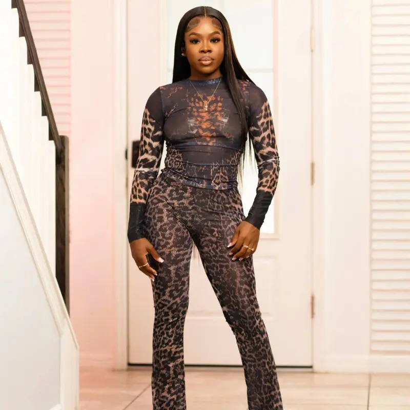 Wildlife Mesh Set - Leopard Print Long Sleeve Top & Mesh Leggings for Women | Comfortable and Stylish | Women's Fashion & Trendy Clothing