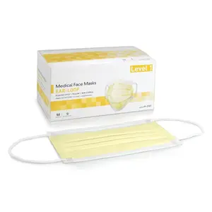 Medical Face Masks, Level 1 - Pleated with Ear Loops, Non-Sterile, Yellow - One Size Fits Most Adults, 7 in x 3.75 in, 50 Count, 1 Pack