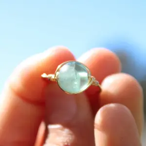Green Flourite Wire Wrapped Ring - Handmade Jewelry for Women