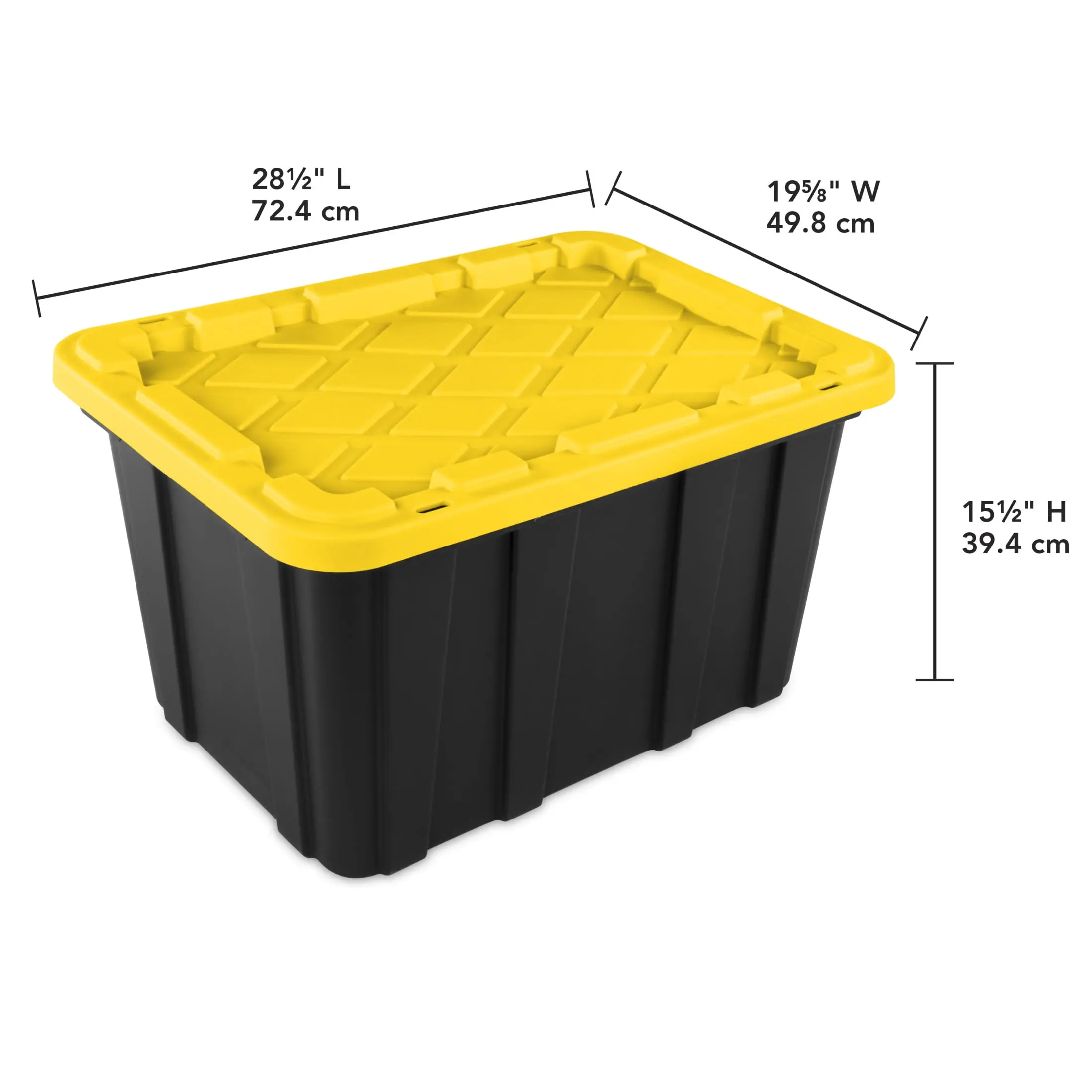 Sterilite 27 Gallon Storage Tote For Garage Utility Durable Plastic Large Storage Bin Snap-On Lid Black Yellow 6 Pack