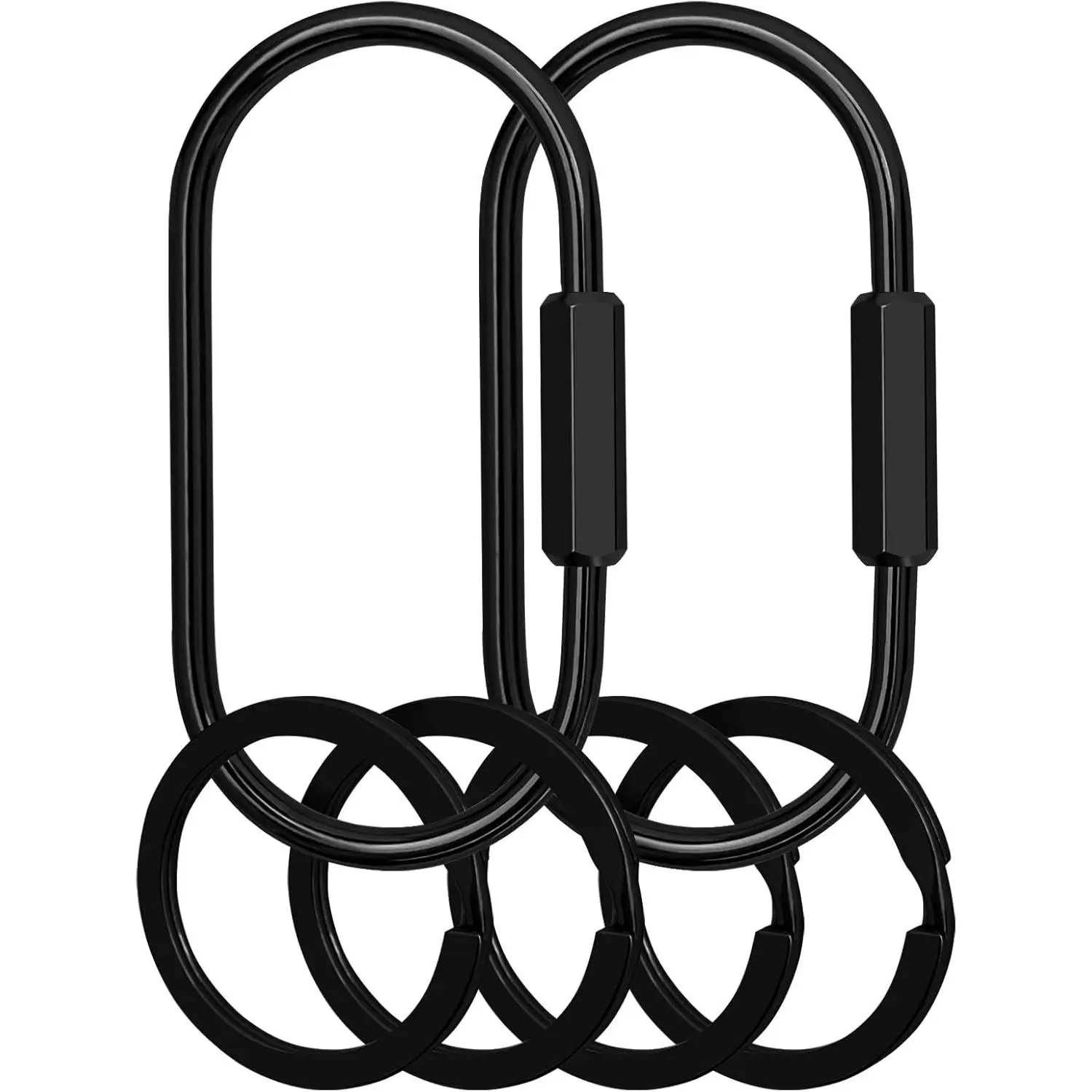 Key Chain, Brass Key Rings 2 Pack Screw Lock Key Organizer with 4 Rings Carabiner Keychain Clip for Men and