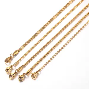 Hermah Chain Necklace Choker Gold Color Figaro/Curb/Rolo/Box Link Jewelry for Women Female Male