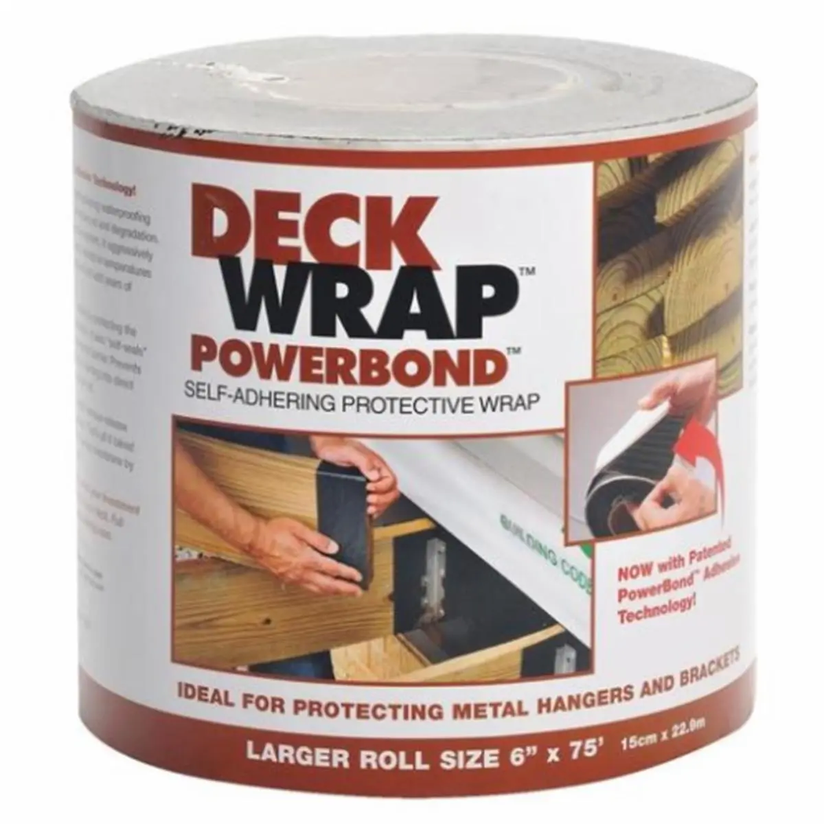 MFM Building Products 12 in. x 25 ft. Adhesive Powerbond Outdoor Deck Wrap - 3 per Roll, Flexible Polyethylene Moisture Blocker, Waterproof Protector, Prevents Wood Rot, Extends Deck Life, Protects Metal Hangers, Asphalt-Bonded Film, 36x7x7 in, Asphalt Bo