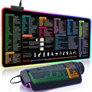 RGB Mouse Pad with Excel Shortcuts and USB Hub, 13 LED Lighting Modes Large Extended Gaming Desk Mat 31.5 x 11.8 Inch, Non Slip Waterproof Surface, Stitched Edges, for Office Work Productivity, PC Setup, Gamers and Streamers