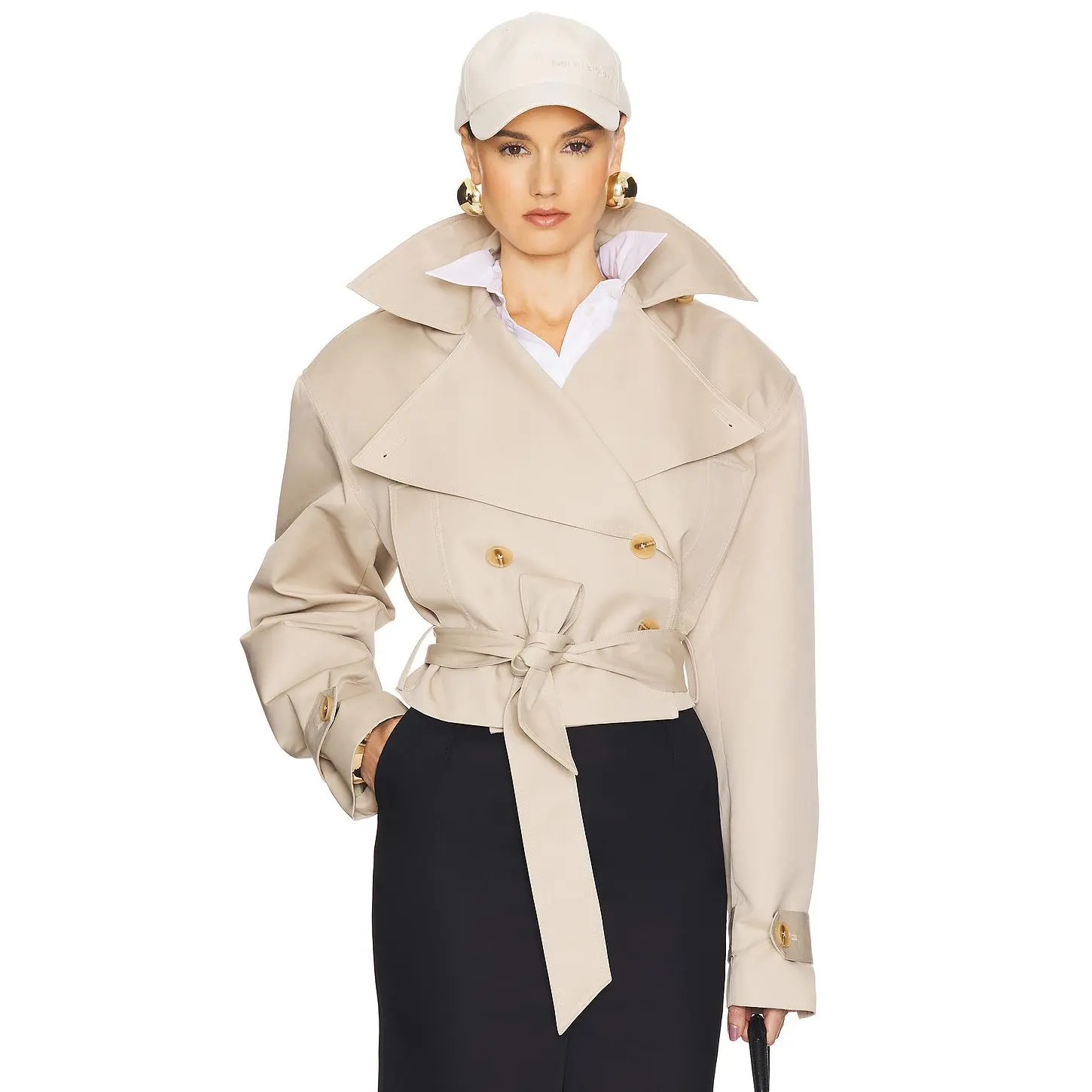Helsa Oversized Cropped Trench in Chino