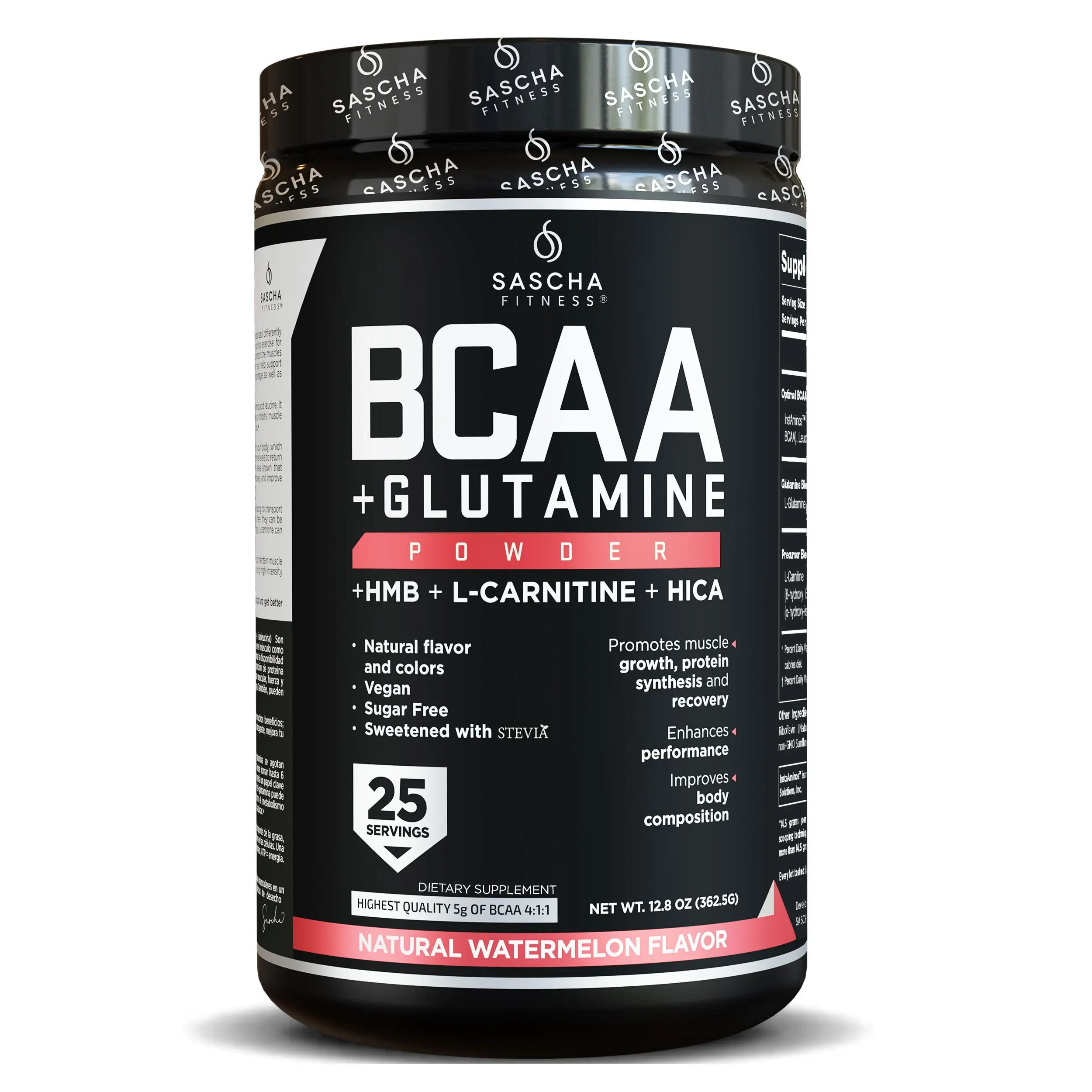 SASCHA FITNESS BCAA 4:1:1 + Glutamine,HMB,L-Carnitine,HICA | Natural Watermelon Flavor SASCHA FITNESS BCAA 4:1:1 + Glutamine,HMB,L-Carnitine,HICA | Natural Watermelon Flavor