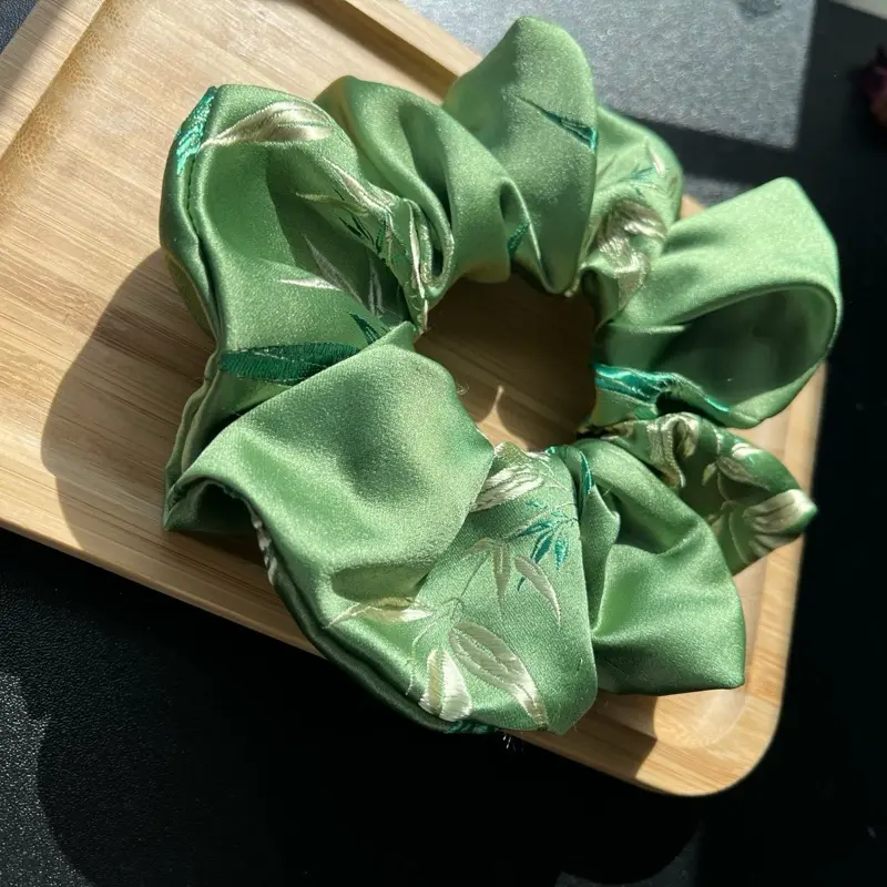 Artivelle Handmade Hair Scrunchies - Forest Serenade Bamboo Satin Scrunchie, Elegant Design, Nature-Inspired Luxury