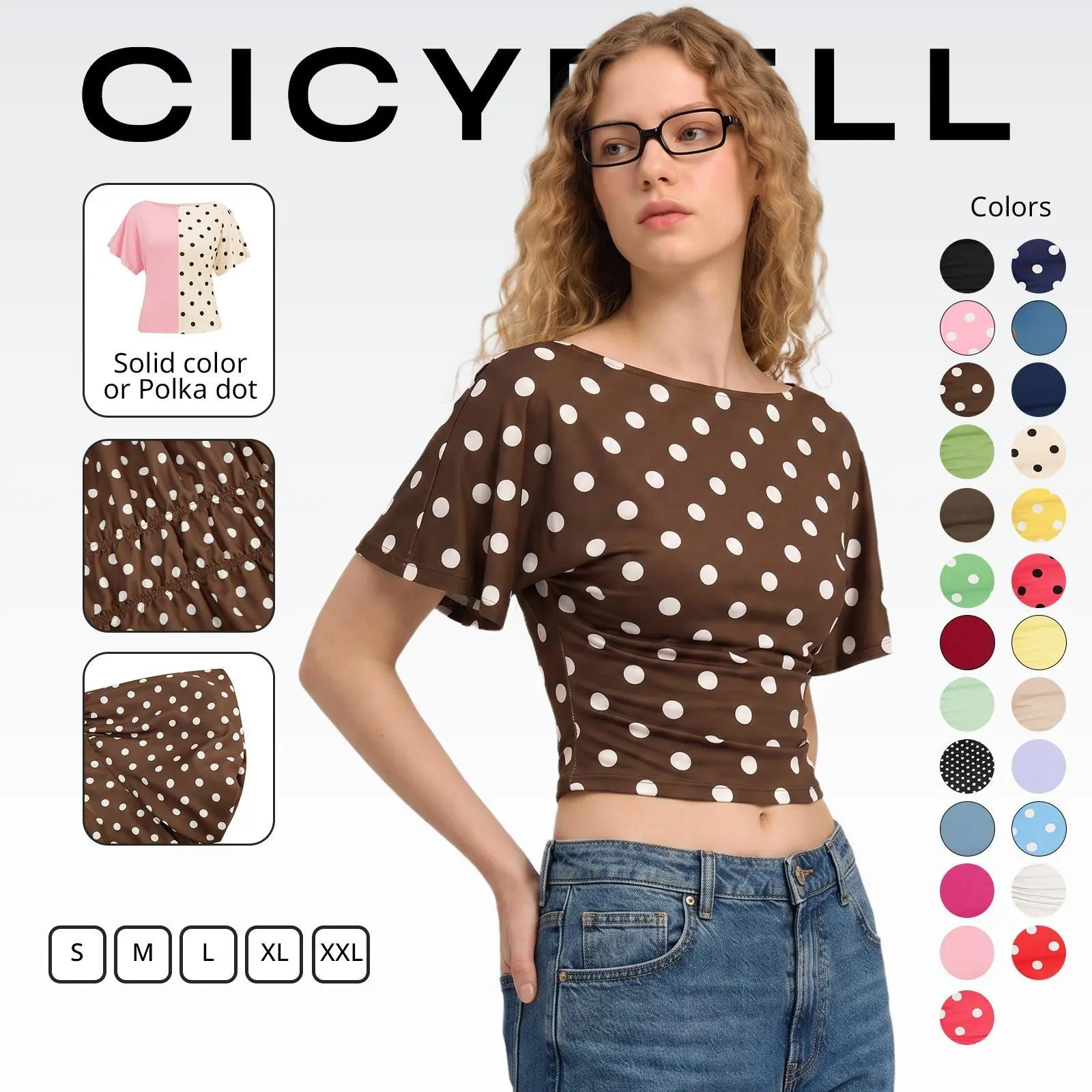Cicy Bell Women's Summer Short-Sleeve Wrap Blouse - Soft Viscose, Boat Neck, Tie Back, Cinched Waist, Printed, Casual Top, Blouses