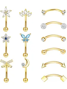12Pcs 16G Rook Daith Earrings for Women Stainless Steel Eyebrow Piercing Jewelry Curved Barbell Short Belly Lip Rings Cartilage Helix Piercing 6mm 8mm