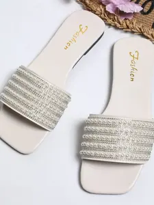 Women's Square Toe Sweet Pearl Slide Sandals, New Summer Outdoor Women's Slippers