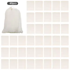 Pack of 40 Spice Bags, 15 x 10 cm Spice Bags for Cooking with Drawstring, Tea Bags for Self-Filling Reusable, Cotton Bags for Loose Tea, Coffee, Filter, Spices