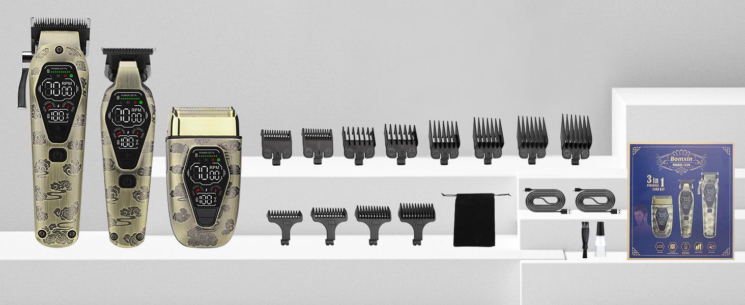 Hair Clippers for Men Professional, T-Blade Hair Trimmer for Men, Electric Shaver Razor, Beard Trimmer, 3 in 1 Cordless Barber Clippers and Trimmers Set, Haircutting Kit LCD Display (Bronze)