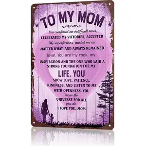 Aluminium Decorative Home Sign - To My Mom You Are My Rock Purple Heart 8x12 Inch Tin Sign, Sentimental Wall Decor Gift for Mother's Day, Living Room, Decorative Home Signs
