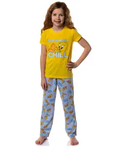 Looney Tunes Girls' This Is How I Chill Tossed Tweety Bird 2 Piece Pajama Set