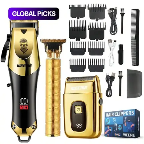 Cordless Hair Clipper and T-Blade Trimmer Set for Men, Professional Electric Cordless Rechargeable Trimmer Hair Trimmer Kit with LED Display Wireless Hair Trimmer Trimmers Set Haircut Trimmer Kit